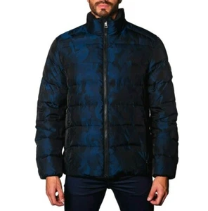 JARED LANG Mens GENEVA BLUE 2C Camouflage Jacquard Quilted Down Puffer Jacket M - Picture 1 of 12