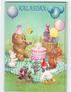 Postcard Kalasadax Bear and Other Animals Celebrating with a Cake Art Print - Picture 1 of 2