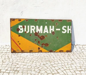 Vintage Burmah Shell Oil Advertising Double Sided Enamel Sign Automobile EB457 - Picture 1 of 6