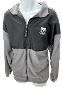2XL London Olympic Fleece Jacket USA Full Zip Gray Black Lightweight Unisex - Picture 1 of 4