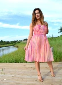 NEW Short Silk party bridesmaid beach Dress Peach Pink Purple grecian XL 12 14 - Picture 1 of 11