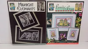 2 Cross Stitch Patterns - Midnight Elephants and Family of Frogs FREE SHIPPING - Picture 1 of 1