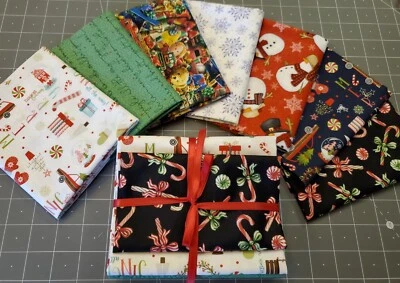 Christmas, Seasonal 7) Pc Fat Quarter Fabric Bundle! 100% Cotton! FAST SHIP! - Image 1 of 3