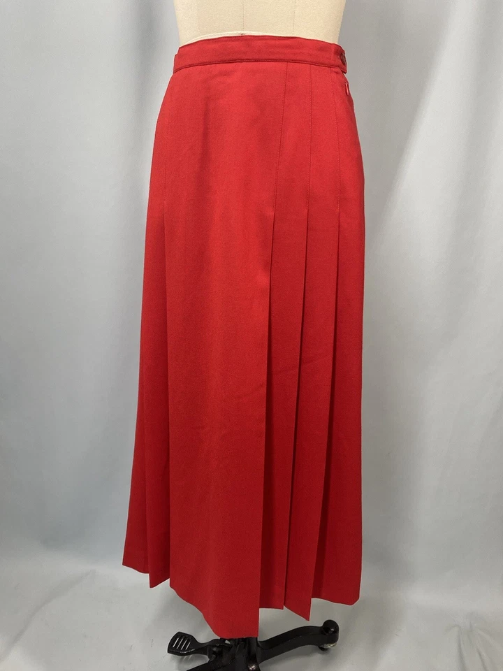 Vintage Pleated Skirt SIZE SMALL red wool long modest ALJEAN Canada 70s 80s - Image 1 of 4