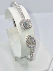 925 STERLING SILVER WHITE GOLD OVERLAY MOISSANITE DVVS1 BANGLE BRACELET DVVS1 - Picture 1 of 9