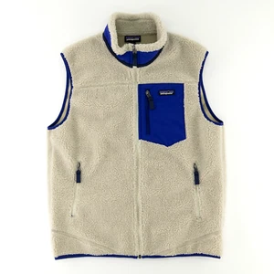 Patagonia Mens Large Classic Retro-X Vest Full Zip Deep Pile Fleece Natural Blue - Picture 1 of 12