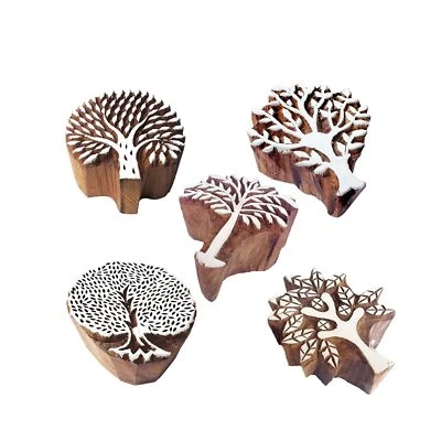 Jaipuri Shapes Flower and Tree Wood Block Print Stamps (Set of 5) - Image 1 of 3