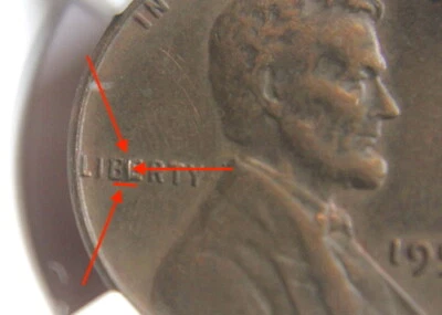 1957 NGC XF 45 BN  LINCOLN WHEAT "ERROR LIBERTY" - Image 1 of 4