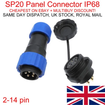 SP20 Panel Connector IP68 Waterproof 2,3,4,5,6,7,9,10,12,14 pin Plug and Socket  - Image 1 of 4
