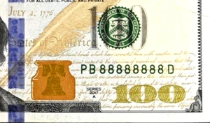 $100 FRN Solid 8's Serial (PB88888888) New York PMG 35 CVF - Picture 1 of 12