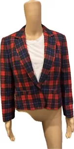 VTG Pendleton Petite Women’s Red Plaid Lined Virgin Wool Blazer W/ Measurements - Picture 1 of 17