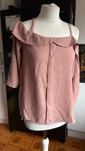 VGC RIVER ISLAND Ladies BALLET SLIPPER PINK COLD Shoulder STRAPPY Blouse Top 10 - Picture 1 of 17