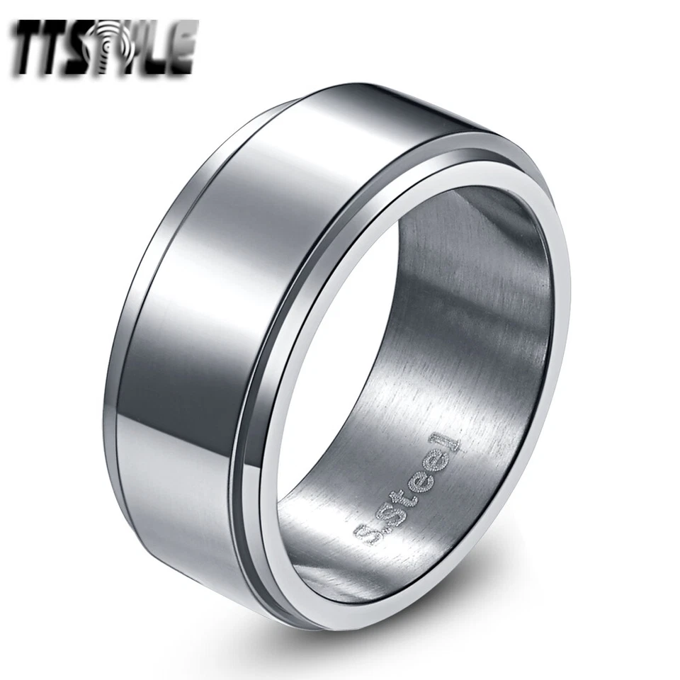 High Polished TTstyle 10mm Plain Stainless Steel Spinner Band Ring - Image 1 of 1