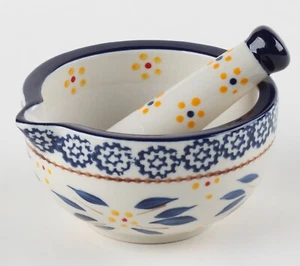 Temp-tations Mortar & Pestle, Handpainted Ceramic Old World BLUE K381906 - Picture 1 of 4