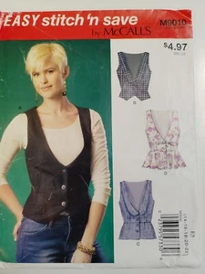 Vest 14 16 18 20 22 McCalls M9010 Stitch N Save Sewing Pattern Cut Easy Fitted - Picture 1 of 9