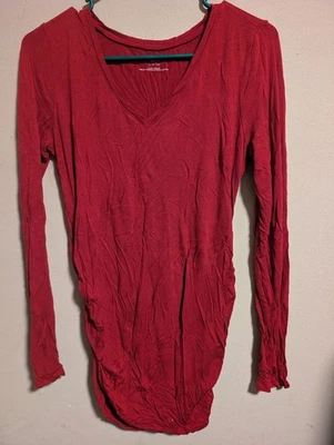 MOTHERHOOD MATERNITY Viscose Ruched Dark Red Long Sleeve Shirt SMALL Excellent  - Image 1 of 2