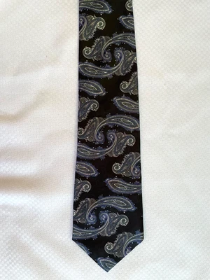 Van Heusen for Classic Collection Elongated Paisley Black Blue Gray Necktie - Image 1 of 3