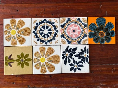 Lot of 7 Vintage Vitroceramica 4.25 Inch Ceramic Handpainted Tiles Made in Spain - Image 1 of 4