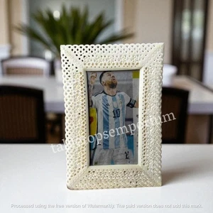 White Bone Inlay Photo Frame, Tabletop Decorative Frame Handmade Art Unique Item - Picture 1 of 8
