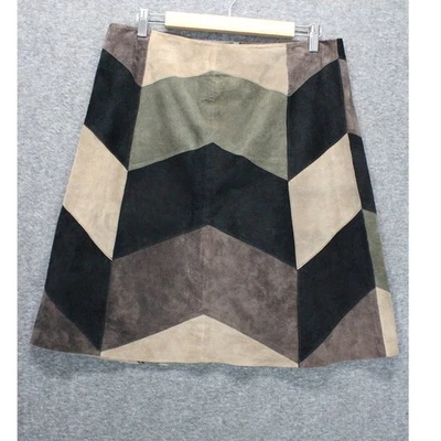 Alfani Suede Leather Patchwork Size 10 Skirt 70s Boho Colorblock Y2K Fall - Image 1 of 4