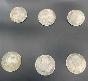ESPAÑA. CARLOS III AÑOS 1772 , 1776 , 1779 1783 Y 1788. LOTE DE 6 MONEDAS PLATA. - Picture 1 of 2