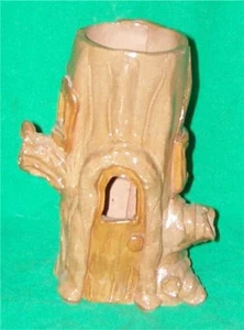 FOLK ART POTTERY TREE HOUSE LOG STUMP FORT CLUB WHIMSY HAUNTED HALLOWEEN DECOR - Imagen 1 de 4