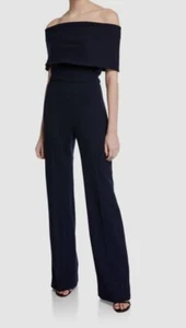 $1691 Lela Rose Women's Blue Off-The-Shoulder Crepe Jumpsuit Size 8 - Picture 1 of 3