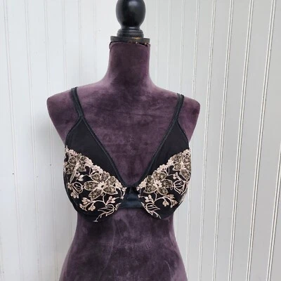 Sexy Sujetador con Aros Couture By Cabernet Encaje Transparente Negro Dorado Bordado 38D  Foto 1 de 4