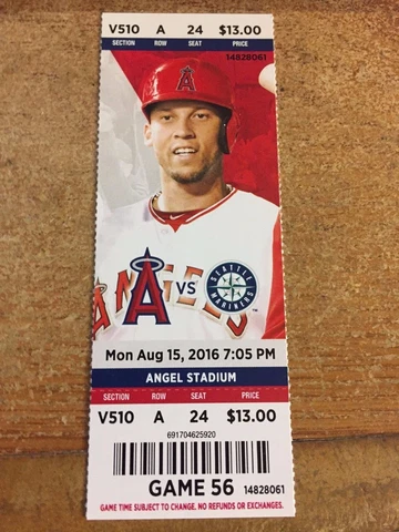 2016 LOS ANGELES ANGELS VS SEATTLE MARINERS TICKET STUB 8/15 MIKE TROUT HR #162 Cover