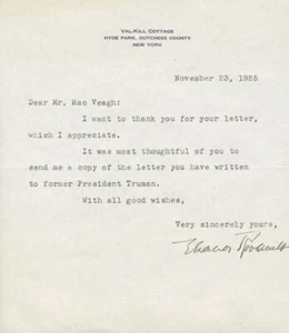 ELEANOR ROOSEVELT - TYPED LETTER SIGNED 11/23/1955 - Picture 1 of 2