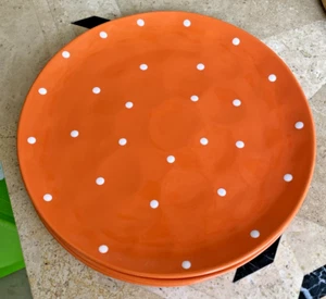 3- Maxwell & Williams Sprinkle Orange Dinner Plate White Polka Dots - Picture 1 of 3
