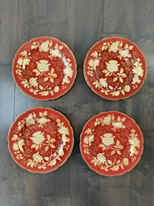 Set 4 Wedgwood Tonquin Ruby Dark Red & Gold Floral Bone China Dinner Plate 10.5" - Picture 1 of 11