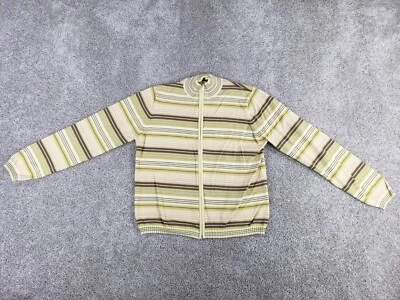 Suéter para mujer Cutter & Buck grande tejido con cremallera amarillo marrón a rayas Foto 1 de 4