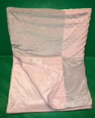 Pink Gray White Baby Girls Blanket Minky Dot Patchwork Lovey 30-1/2”x 40-1/2” - Image 1 of 4