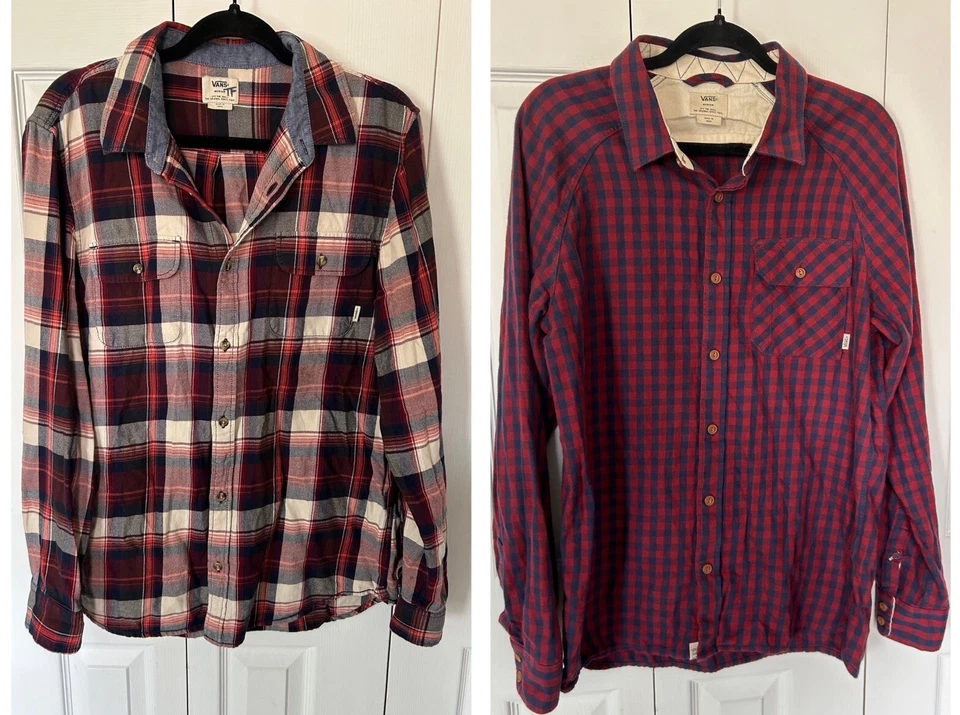 DOS Vans Off The Wall Jóvenes Niños Med LS Cuadros Abotonados Polos Camisa Roja Foto 1 de 4
