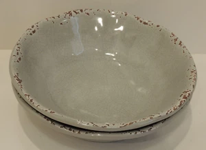2 Tommy Bahama Gray Crackle Melamine Plastic Cereal Soup Salad Bowl Rustic Rim - Picture 1 of 10