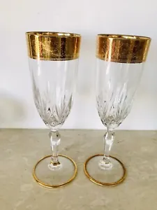 Set Of 23 Crystal Wine/Champagne Glasses, Floral Goldleaf Pattern On Glass-1910 - Picture 1 of 4