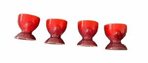 Rare! Le Creuset Footed Egg Holder Set Of 4🎁❤️Cup Cerise Color Stoneware NWT - Picture 1 of 4