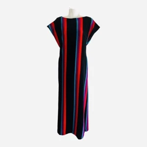 1960’s Women's Hostess Swim Cover Up Mod Stripes Maxi Dress Terry Cloth Vintage - Picture 1 of 19