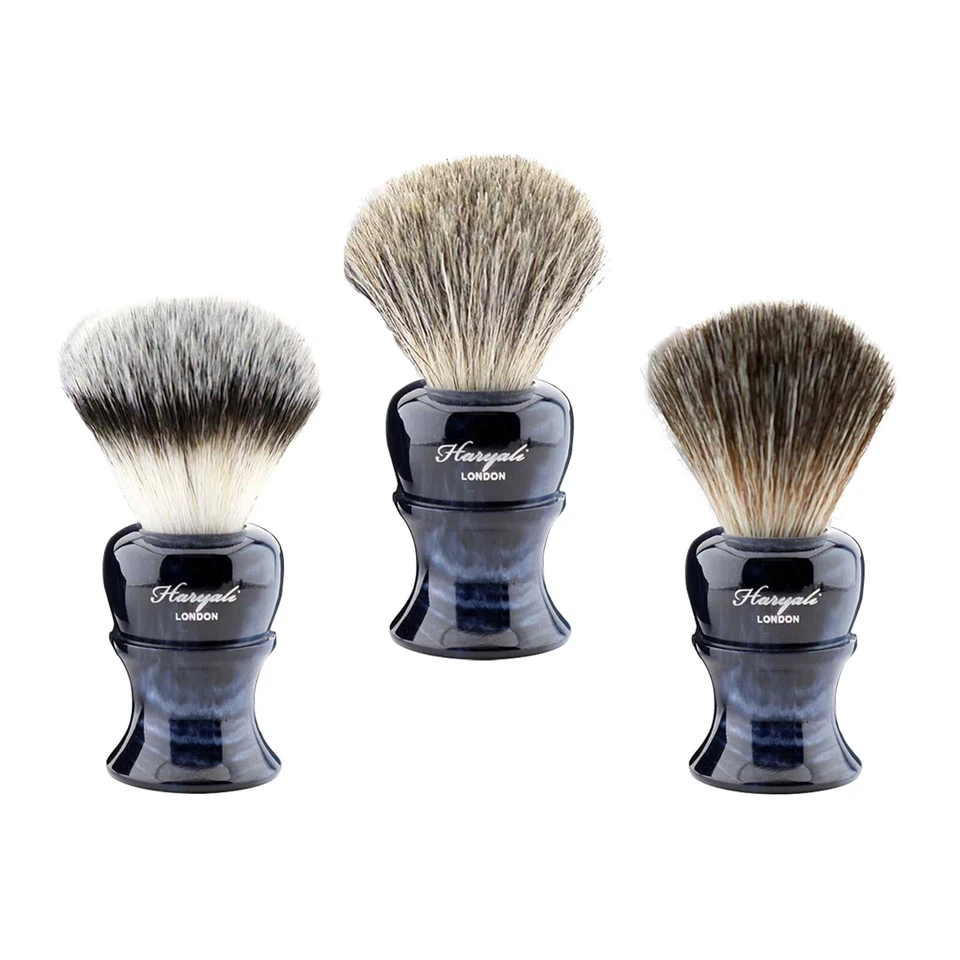 HARYALI LONDON Luxus Herren Echt Dachs & Vegan Kunstborsten Haar Rasierpinsel mit Geschenk
