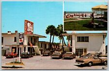 Postcard Florida Daytona Beach FL Sea Breeze Motel Dual View Pool Old Cars
