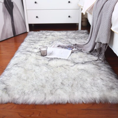 Fluffy Faux Fur Rug Warm Floor Furry Washable Carpet Super Soft Bedroom Mats - Image 1 of 4