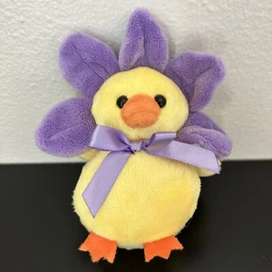 Yellow Purple Flower Spring Easter Chick Chicken Ganz 6" Plush Stuffed Animal - Picture 1 of 5