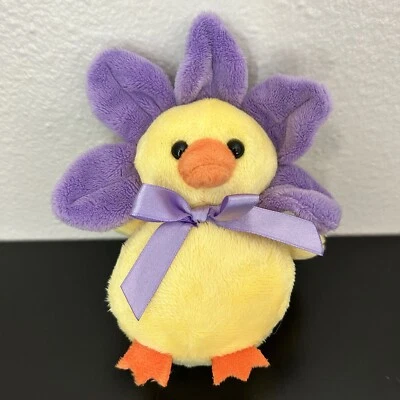 Yellow Purple Flower Spring Easter Chick Chicken Ganz 6" Plush Stuffed Animal - Image 1 of 4