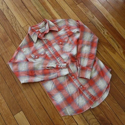 Camisa De Franela De Colección Años 70 Dee-Cee Western Wear Hombres Mujeres 36 XS Diente de Sierra Perla A Presión Foto 1 de 4