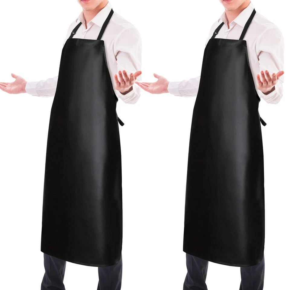 2 Pack Waterproof Rubber Vinyl Apron 40" Light Duty Model Chemical Black Size
