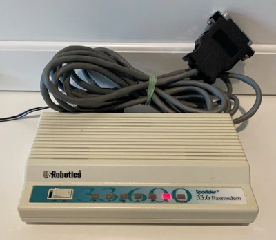 Módem de fax Sportster 33.6 0459 de colección con cable y adaptador de CA encendido Foto 1 de 4
