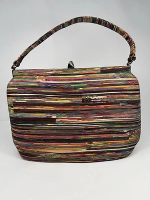 Vintage Leon Of California Colorful Fabric Purse Handbag Unique Bold  Print - Image 1 of 4