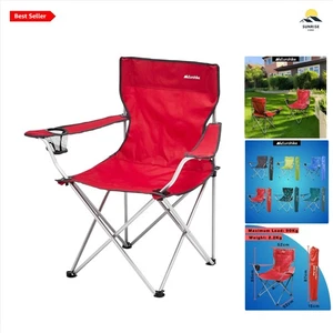 Portable Plastic Camping Chair with Drink Holder & Arm Rests for Outdoors - Picture 1 of 11
