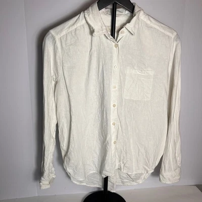LOFT Petites White Linen Blend Long Sleeve Button Down Shirt - Image 1 of 4